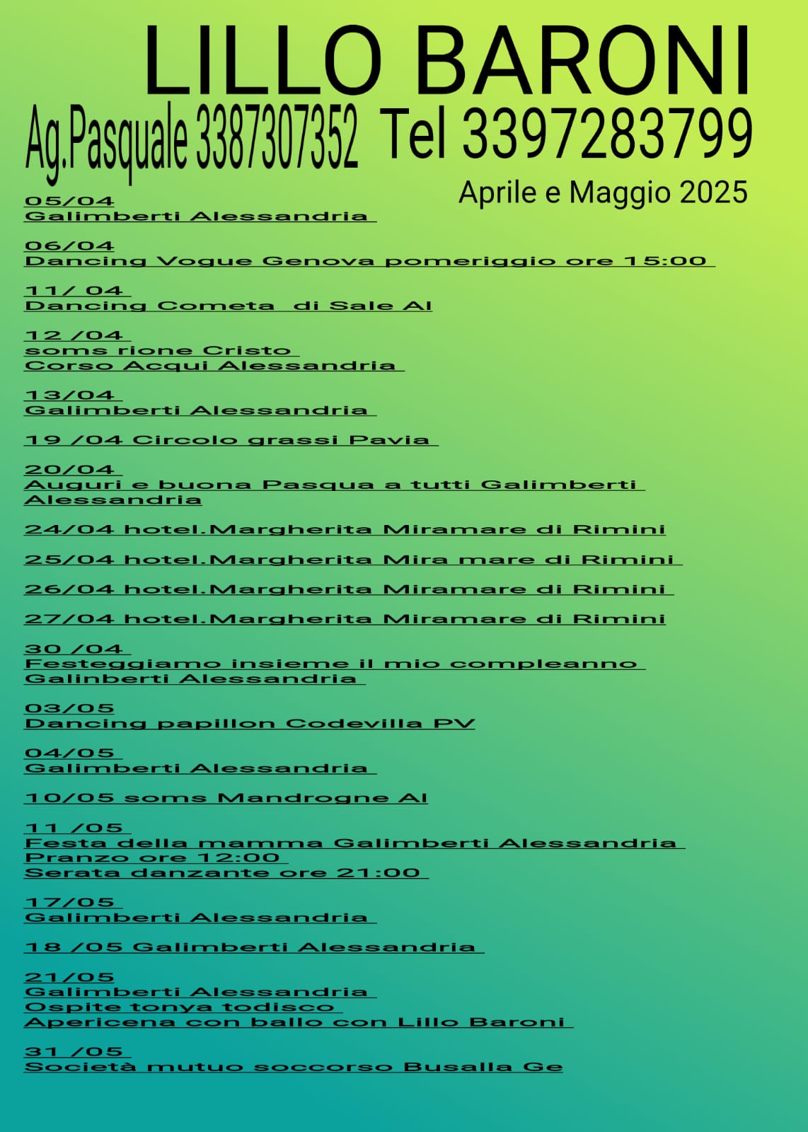 tutte le date del mese