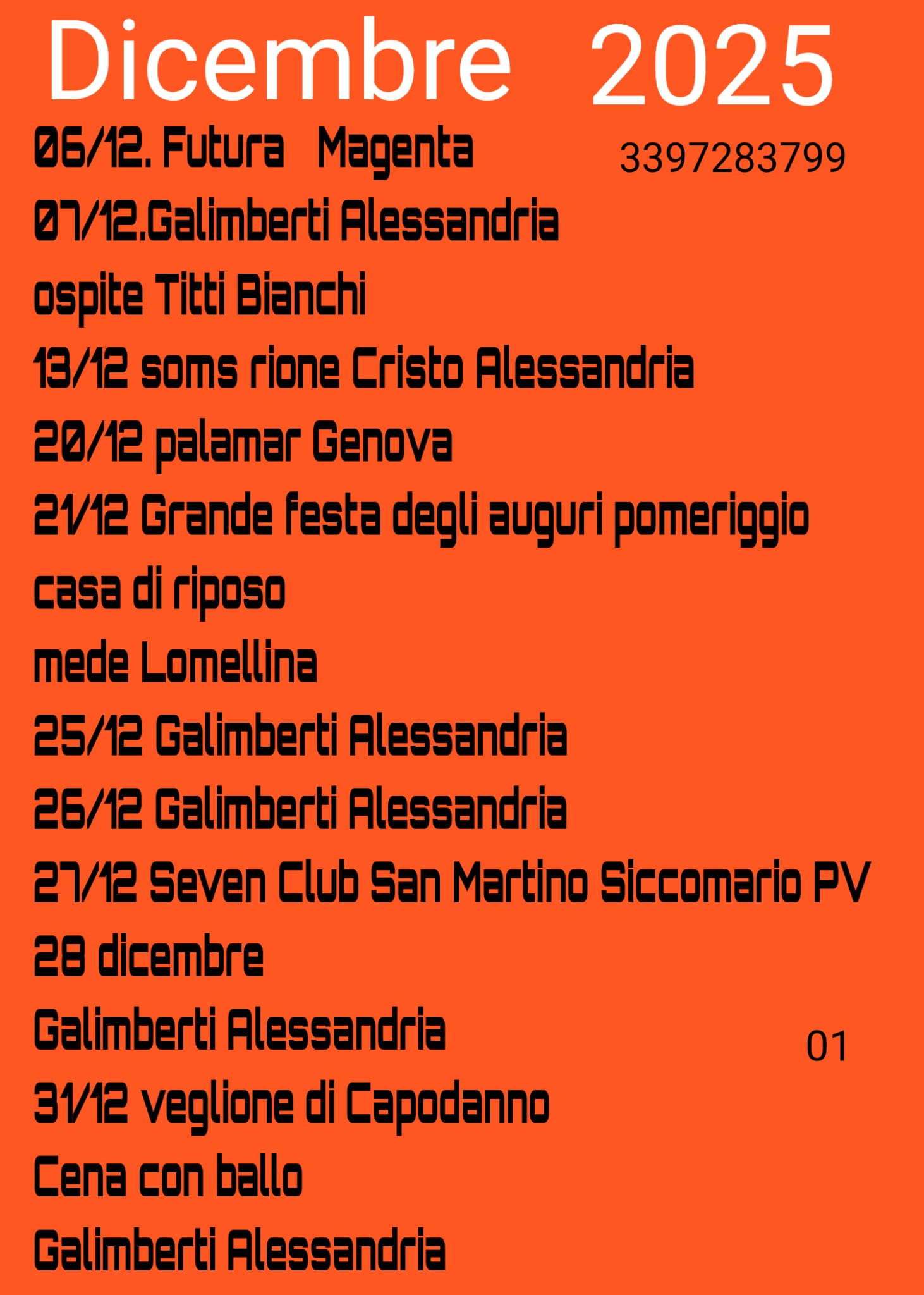 tutte le date del mese